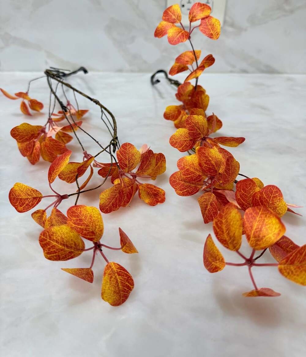 Artificial Orange Eucalyptus Fall Hanging Vines Set of 2